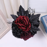 Maxbell Artificial Rose Flowers Goth Flower Bouquet for Garden DIY Craft Theme Party red