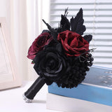 Maxbell Artificial Rose Flowers Goth Flower Bouquet for Garden DIY Craft Theme Party red
