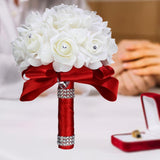 Maxbell Bride Holding Bouquet Romantic Wedding Bouquet for Party Outdoor Anniversary Red