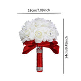 Maxbell Bride Holding Bouquet Romantic Wedding Bouquet for Party Outdoor Anniversary Red