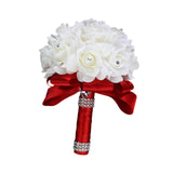 Maxbell Bride Holding Bouquet Romantic Wedding Bouquet for Party Outdoor Anniversary Red