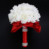Maxbell Bride Holding Bouquet Romantic Wedding Bouquet for Party Outdoor Anniversary Red