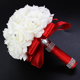 Maxbell Bride Holding Bouquet Romantic Wedding Bouquet for Party Outdoor Anniversary Red