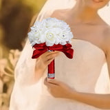 Maxbell Bride Holding Bouquet Romantic Wedding Bouquet for Party Outdoor Anniversary Red