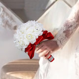 Maxbell Bride Holding Bouquet Romantic Wedding Bouquet for Party Outdoor Anniversary Red
