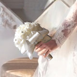 Maxbell Bride Holding Bouquet Romantic Wedding Bouquet for Party Outdoor Anniversary White