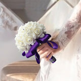Maxbell Bride Holding Bouquet Romantic Wedding Bouquet for Party Outdoor Anniversary Purple