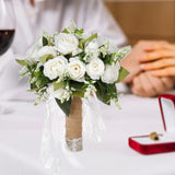 Maxbell Artificial Rose Flowers Party Centerpiece Ceremony Wedding Bouquet for Bride Light White