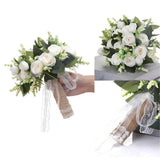 Maxbell Artificial Rose Flowers Party Centerpiece Ceremony Wedding Bouquet for Bride Light White