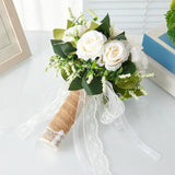 Maxbell Artificial Rose Flowers Party Centerpiece Ceremony Wedding Bouquet for Bride Light White