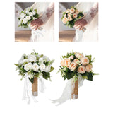 Maxbell Artificial Rose Flowers Party Centerpiece Ceremony Wedding Bouquet for Bride Light White