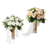 Maxbell Artificial Rose Flowers Party Centerpiece Ceremony Wedding Bouquet for Bride Light White