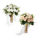 Maxbell Artificial Rose Flowers Party Centerpiece Ceremony Wedding Bouquet for Bride Light White