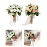 Maxbell Artificial Rose Flowers Party Centerpiece Ceremony Wedding Bouquet for Bride Light White