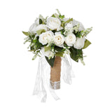 Maxbell Artificial Rose Flowers Party Centerpiece Ceremony Wedding Bouquet for Bride Light White