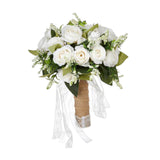 Maxbell Artificial Rose Flowers Party Centerpiece Ceremony Wedding Bouquet for Bride Light White