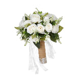 Maxbell Artificial Rose Flowers Party Centerpiece Ceremony Wedding Bouquet for Bride Light White
