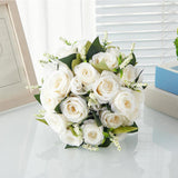 Maxbell Artificial Rose Flowers Party Centerpiece Ceremony Wedding Bouquet for Bride Light White