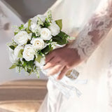 Maxbell Artificial Rose Flowers Party Centerpiece Ceremony Wedding Bouquet for Bride Light White