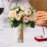 Maxbell Artificial Rose Flowers Party Centerpiece Ceremony Wedding Bouquet for Bride Light Orange