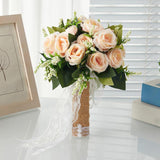 Maxbell Artificial Rose Flowers Party Centerpiece Ceremony Wedding Bouquet for Bride Light Orange