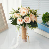 Maxbell Artificial Rose Flowers Party Centerpiece Ceremony Wedding Bouquet for Bride Light Orange
