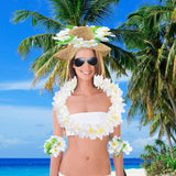 Maxbell Hawaiian Leis Set Wreath Outdoor Pool Summer Dance Artificial Flower Garland White