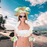 Maxbell Hawaiian Leis Set Wreath Outdoor Pool Summer Dance Artificial Flower Garland White