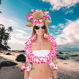 Maxbell Hawaiian Leis Set Wreath Outdoor Pool Summer Dance Artificial Flower Garland Pink