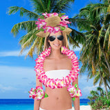 Maxbell Hawaiian Leis Set Wreath Outdoor Pool Summer Dance Artificial Flower Garland Pink