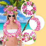 Maxbell Hawaiian Leis Set Wreath Outdoor Pool Summer Dance Artificial Flower Garland Pink