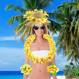 Maxbell Hawaiian Leis Set Wreath Outdoor Pool Summer Dance Artificial Flower Garland Yellow