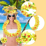 Maxbell Hawaiian Leis Set Wreath Outdoor Pool Summer Dance Artificial Flower Garland Yellow