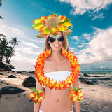 Maxbell Hawaiian Leis Set Wreath Outdoor Pool Summer Dance Artificial Flower Garland Orange Red