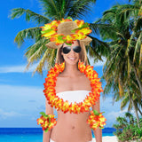 Maxbell Hawaiian Leis Set Wreath Outdoor Pool Summer Dance Artificial Flower Garland Orange Red