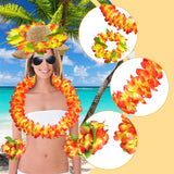 Maxbell Hawaiian Leis Set Wreath Outdoor Pool Summer Dance Artificial Flower Garland Orange Red