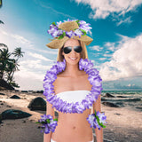 Maxbell Hawaiian Leis Set Wreath Outdoor Pool Summer Dance Artificial Flower Garland Violet