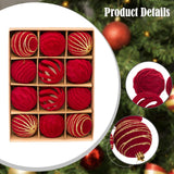 Maxbell 12Pcs 6cm Christmas Tree Red Ball Ornaments Flocked Material for Anniversary