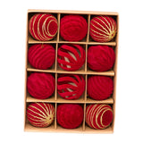 Maxbell 12Pcs 6cm Christmas Tree Red Ball Ornaments Flocked Material for Anniversary