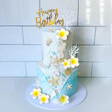 Maxbell 21Pcs Flower Cake Toppers Hawaiian Beach Cake Decorations for Hawaii Wedding
