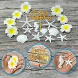 Maxbell 21Pcs Flower Cake Toppers Hawaiian Beach Cake Decorations for Hawaii Wedding