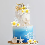 Maxbell 21Pcs Flower Cake Toppers Hawaiian Beach Cake Decorations for Hawaii Wedding