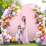 Maxbell 2 Pieces Arch Backdrop Covers Practical Fashion Round Top for Ceremony Decor Pink