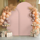 Maxbell 2 Pieces Arch Backdrop Covers Practical Fashion Round Top for Ceremony Decor Apricot