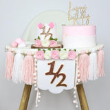 Maxbell Half Birthday Highchair Banner Backdrop Decor for Photo Prop Gift Boys Girls Pink With Hat