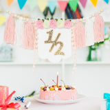 Maxbell Half Birthday Highchair Banner Backdrop Decor for Photo Prop Gift Boys Girls Pink With Hat