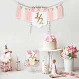 Maxbell Half Birthday Highchair Banner Backdrop Decor for Photo Prop Gift Boys Girls Pink With Hat