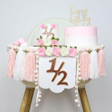 Maxbell Half Birthday Highchair Banner Backdrop Decor for Photo Prop Gift Boys Girls Pink With Hat