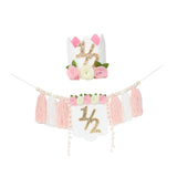 Maxbell Half Birthday Highchair Banner Backdrop Decor for Photo Prop Gift Boys Girls Pink With Hat