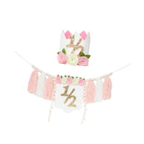Maxbell Half Birthday Highchair Banner Backdrop Decor for Photo Prop Gift Boys Girls Pink With Hat